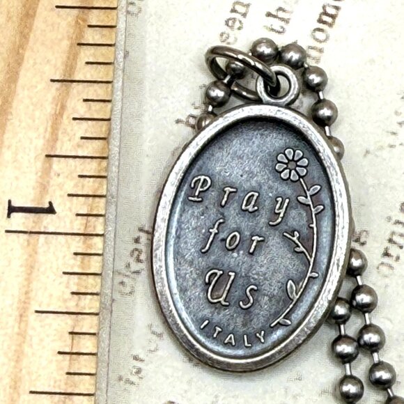 Vintage Old Silver Saint St Dymphna Crown and Sword Religious Medal Necklace - Picture 7 of 9